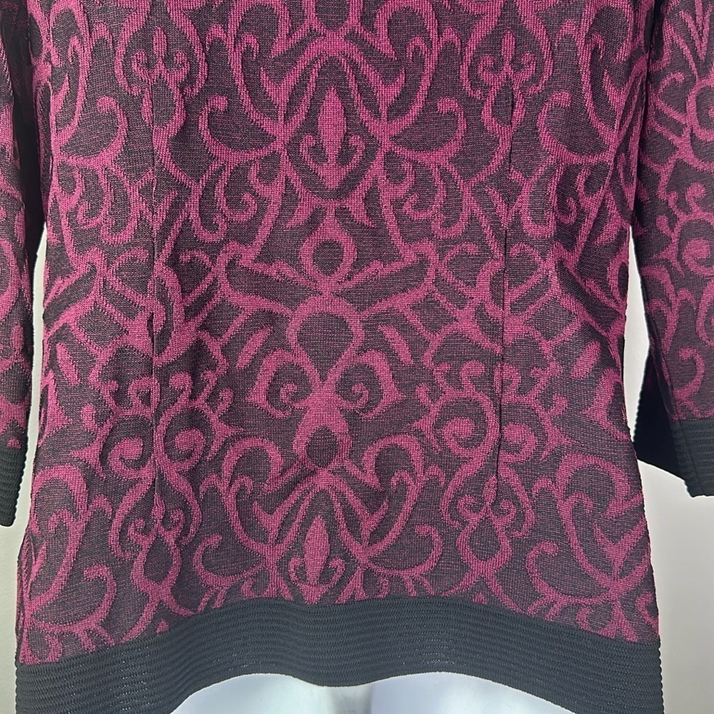 Exclusively Misook Petite M Texture Zip-Up Top Lightweight Jacket Burgundy Black - Picture 11 of 16